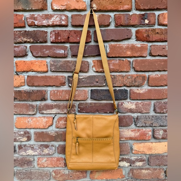 The Sak Pebbled Leather Golden Cognac Multi Pockets Zip Top Crossbody Handbag - Picture 3 of 17